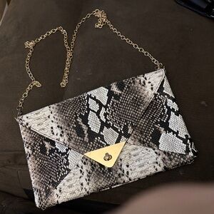 VENUS Snakeskin Clutch with Gold Accents